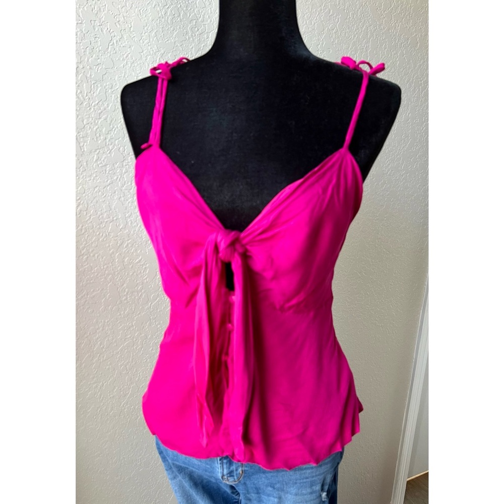 Tie-Front Spaghetti Strap Tank Top - Hot Pink